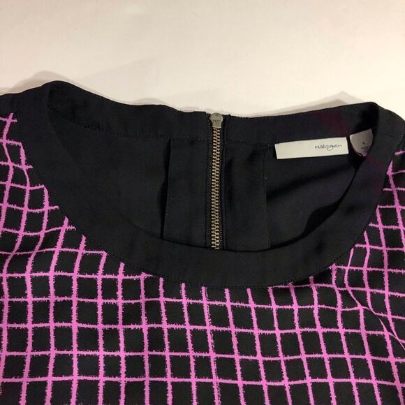 Halogen Short Sleeve Black and Pink Blouse Check Pattern - Picture 5 of 15